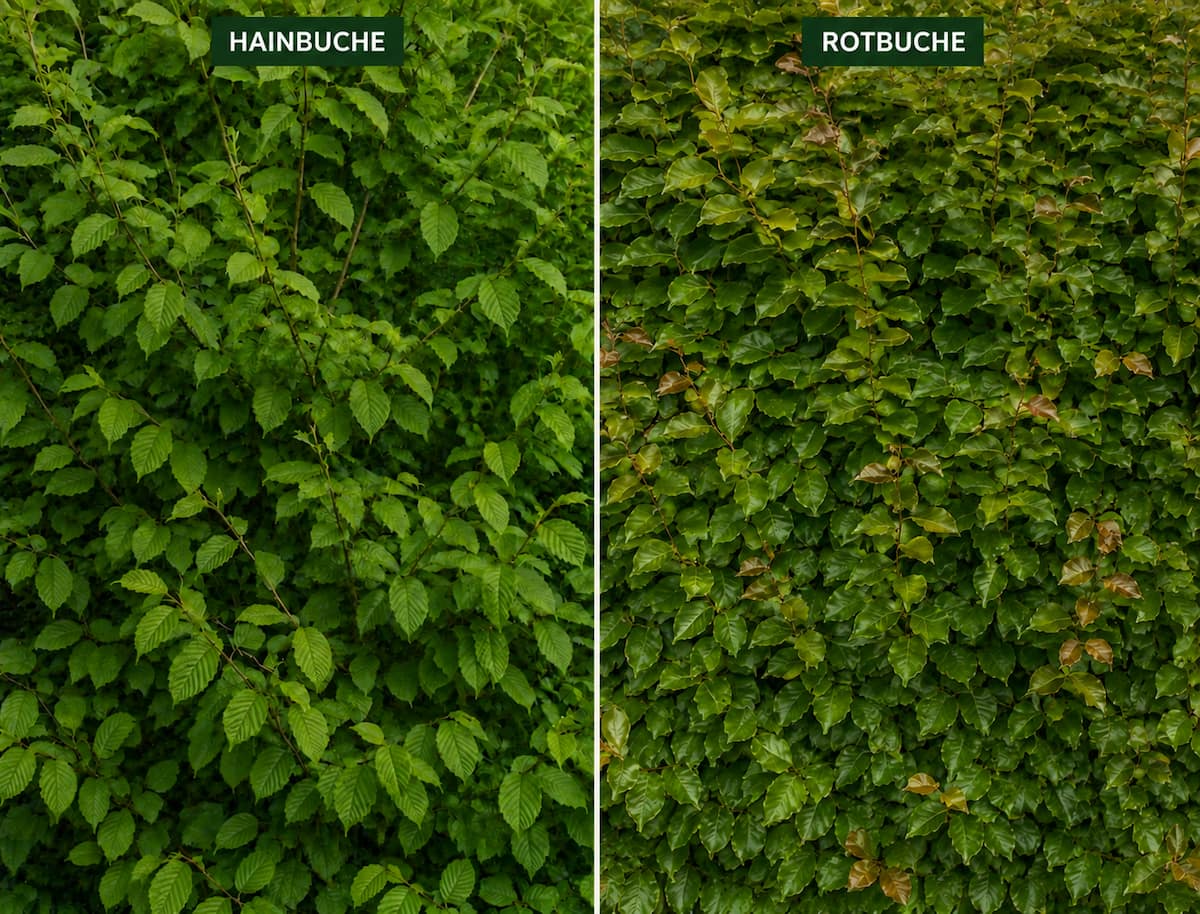Hainbuche und Rotbuche im direkten Vergleich als dichte Heckenpflanzen